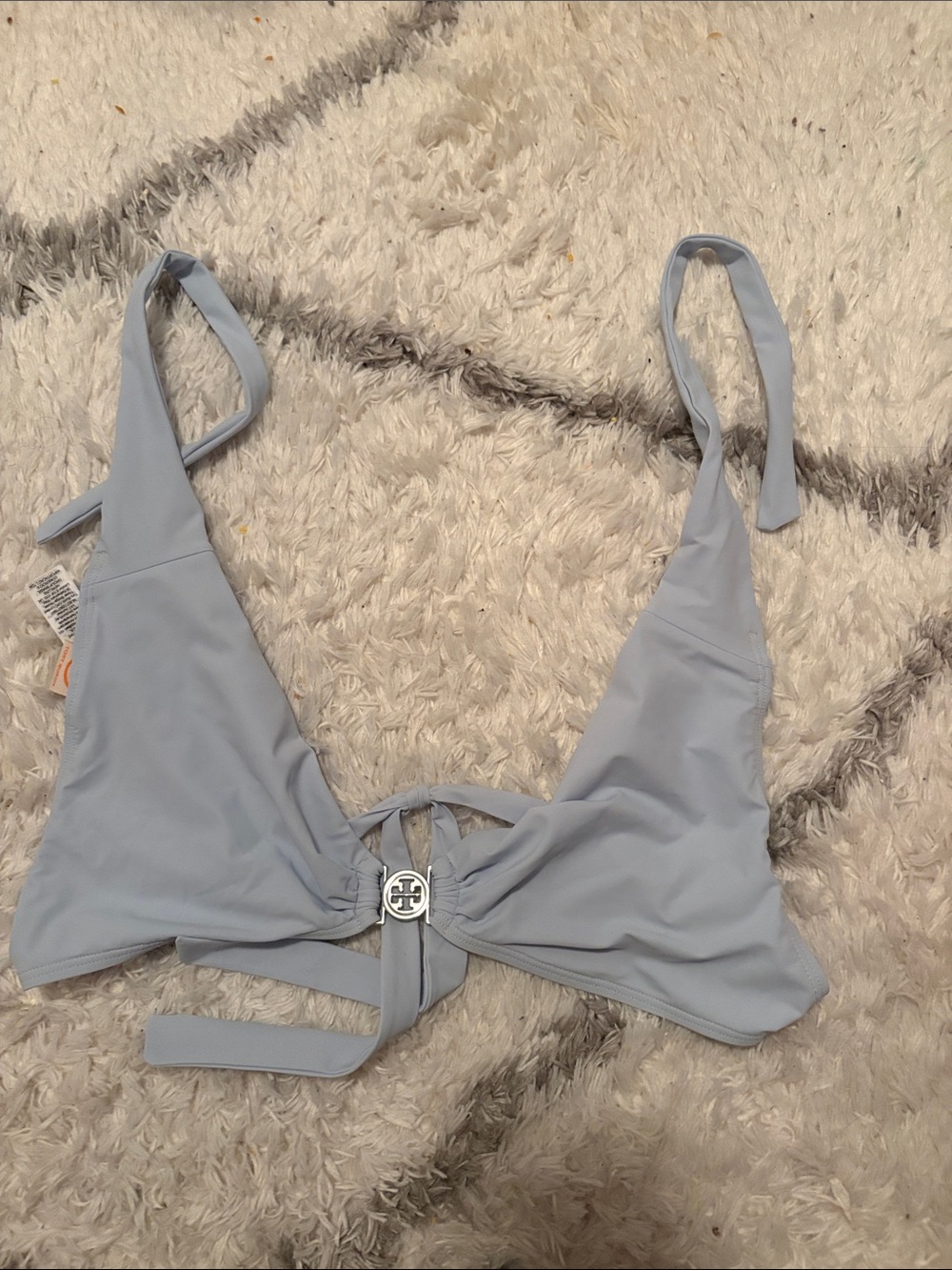 Tory Burch Pale Blue Triangle Bikini Top with Logo Accent